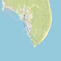 Mapa Helu z zaznaczoną trasą wycieczki rowerowej wzdłuż wybrzeża i przez miasto.